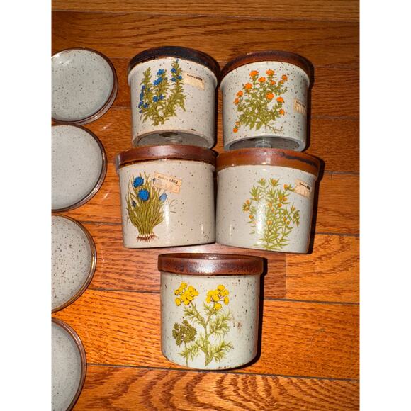 VINTAGE Takahashi Pottery Barn Tiny Flower Pots Saucer Stoneware Set of 5 VTG - Picture 7 of 10